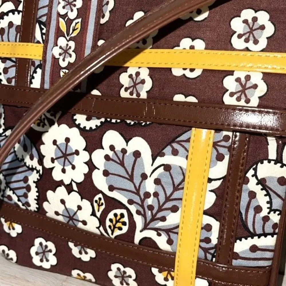 Vera Bradley Slate Blooms‎ Flipster Crossbody Bag Purse Brown & Yellow New